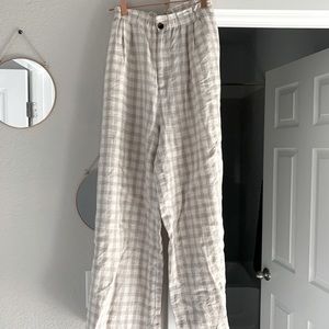 Wide Leg Linen Gingham Pants